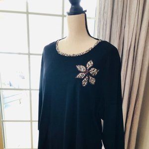 Denim&co Black Top with Leopard Trim XL